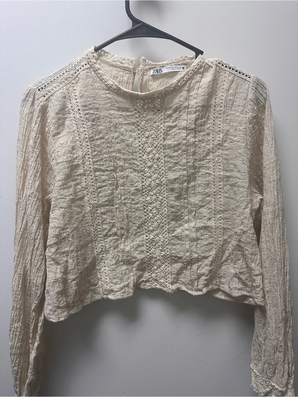 Zara Cream Crochet-Trim Gauze Blouse